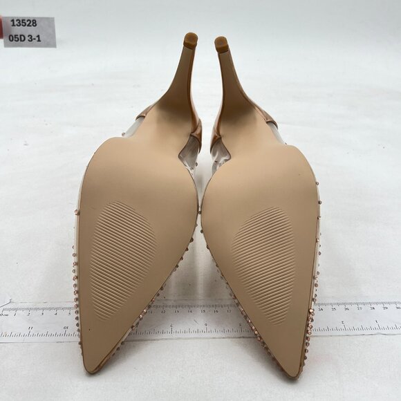 Miss Left Champagne Studded Pointed Toe Transparent Pumps High Heels Shoes - Picture 6 of 7